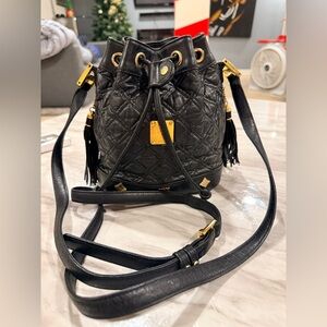 Black MCM  Quilted Leather Bucket Bag